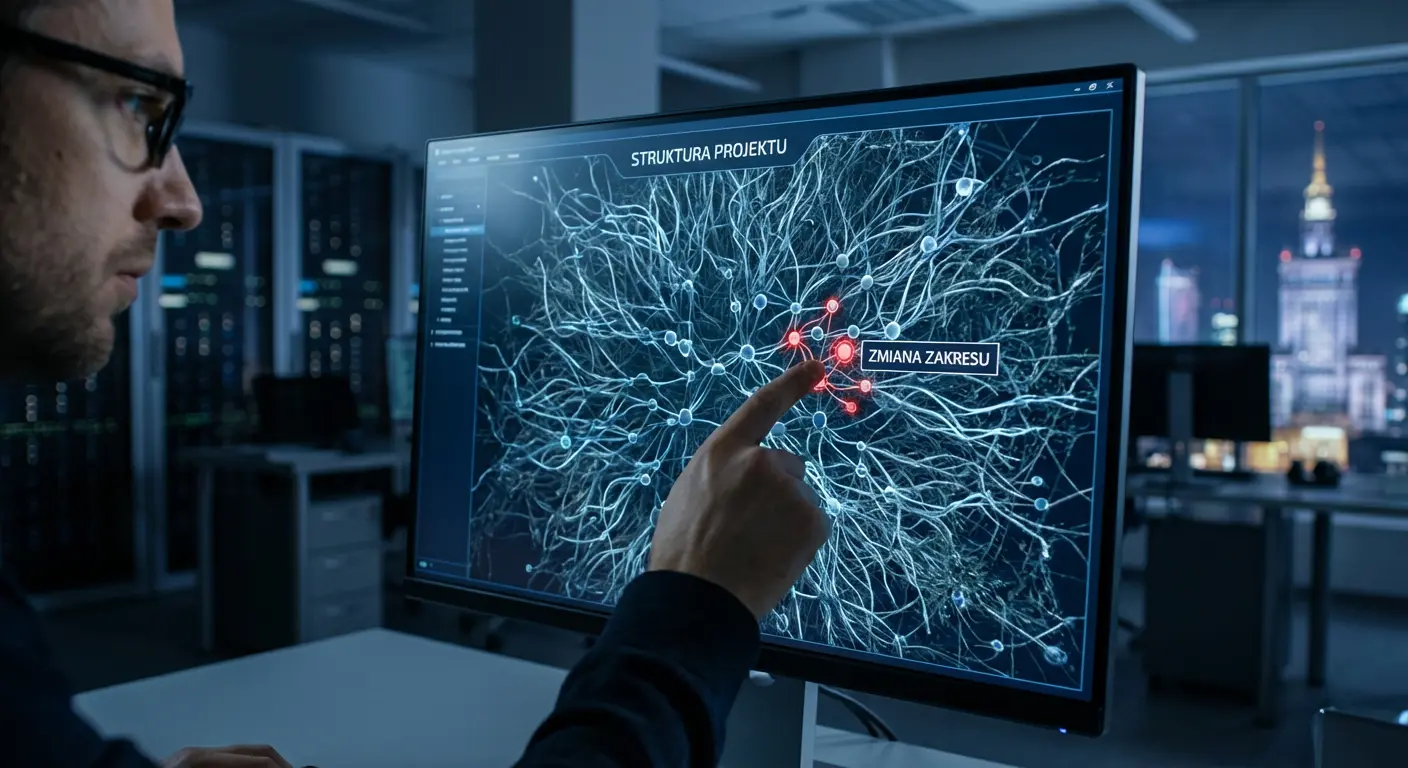 Wydałem 46k na stronę, sprzedaż to ZERO 2 Cyfrowy plan strony internetowej, który rozrasta się w niekontrolowany sposób jak dzikie pnącza, symbolizując zjawisko scope creep