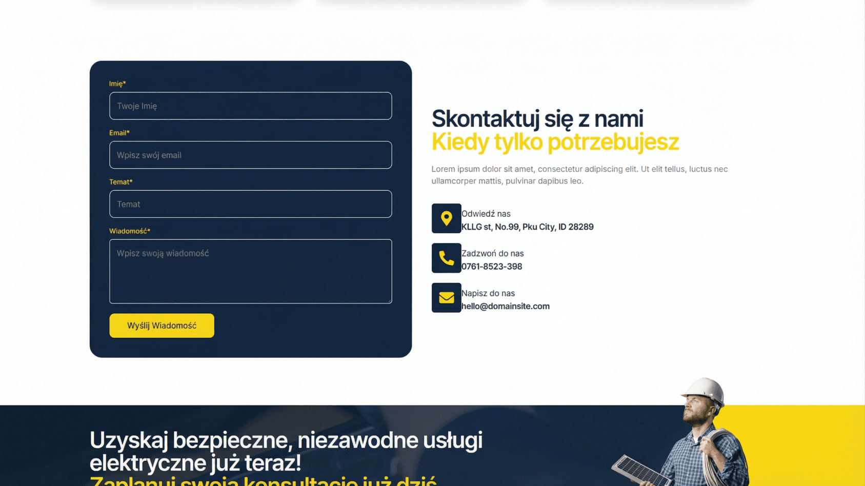 Dlaczego Elektryk w 2026 Roku Potrzebuje Skutecznej Strony? 7 Prezentacja zespołu elektryków ze zdjęciami i opisem uprawnień