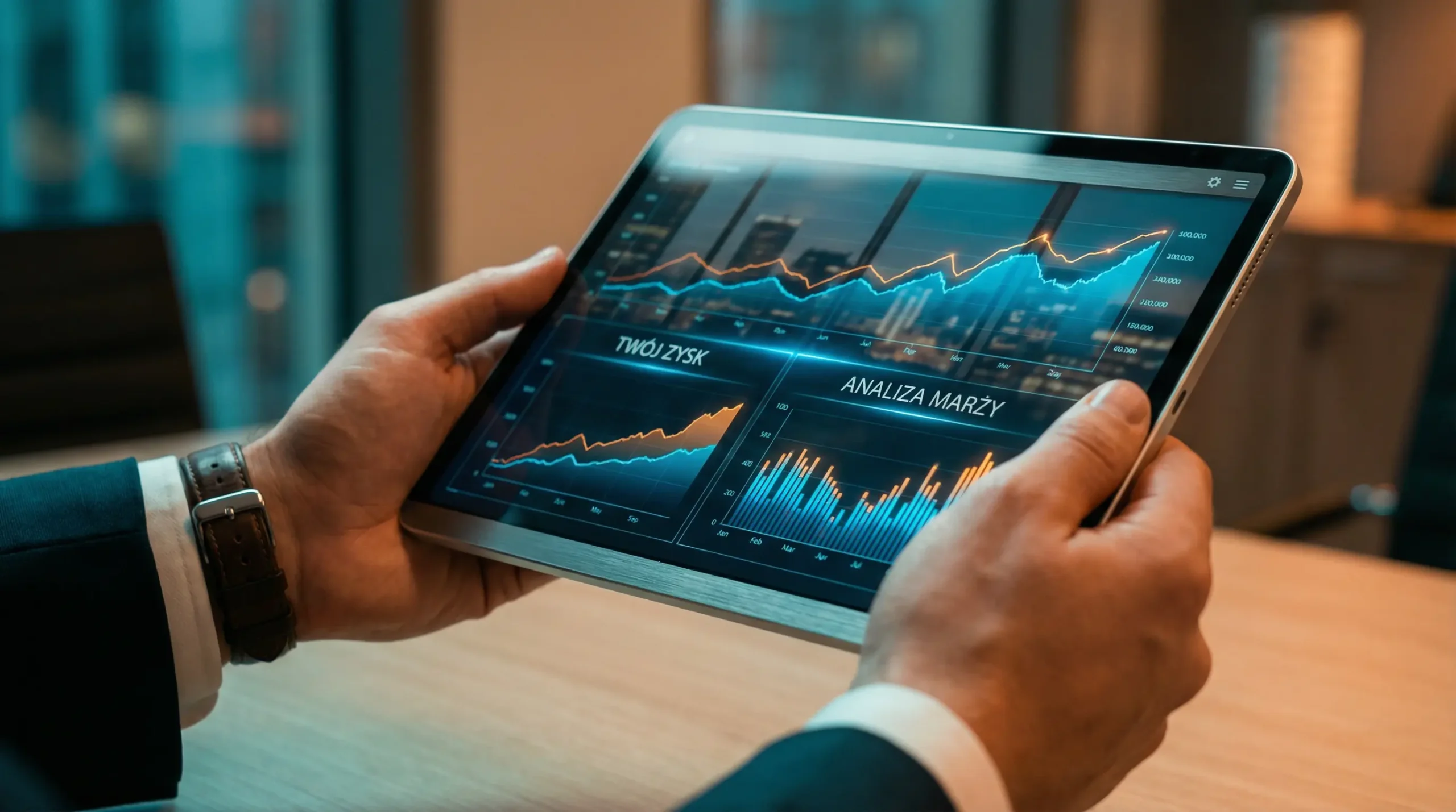 Własny sklep czy Allegro? 5 faktów, które musisz znać 2 Mężczyzna trzymający tablet z analizą zysku i marży