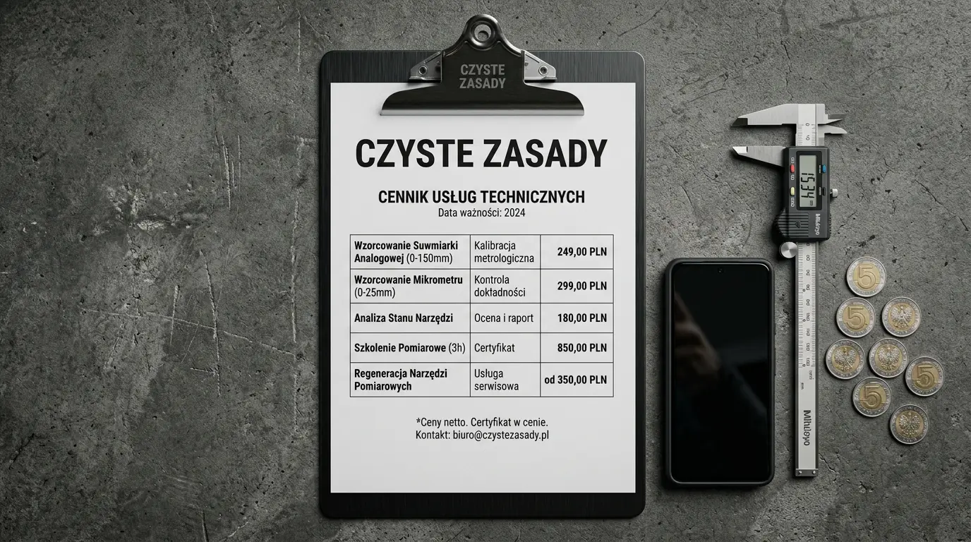 Czym naprawdę jest marketing i dlaczego bywa źle rozumiany? 4 Cennik z napisem Czyste Zasady na biurku, obrazujący jak marketing buduje zaufanie poprzez przejrzystość oferty.