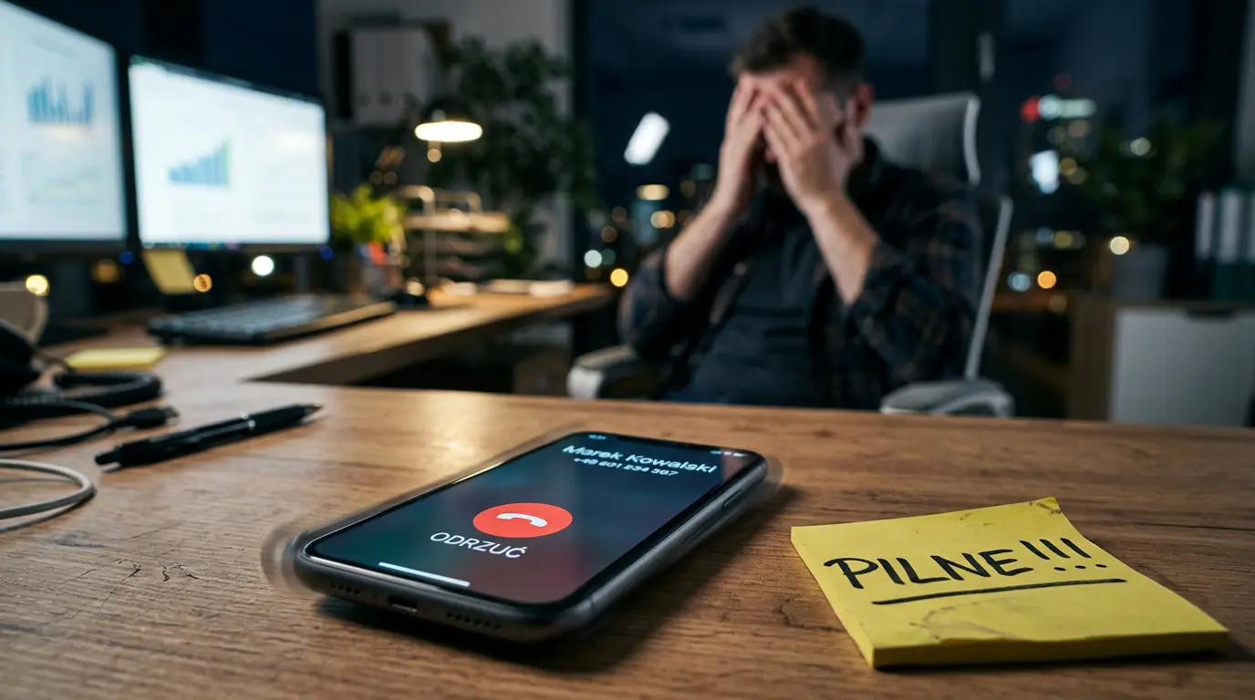 Dlaczego formularz kontaktowy bije telefon na głowę? 2 mężczyzna z dzwoniącym telefonem na stole