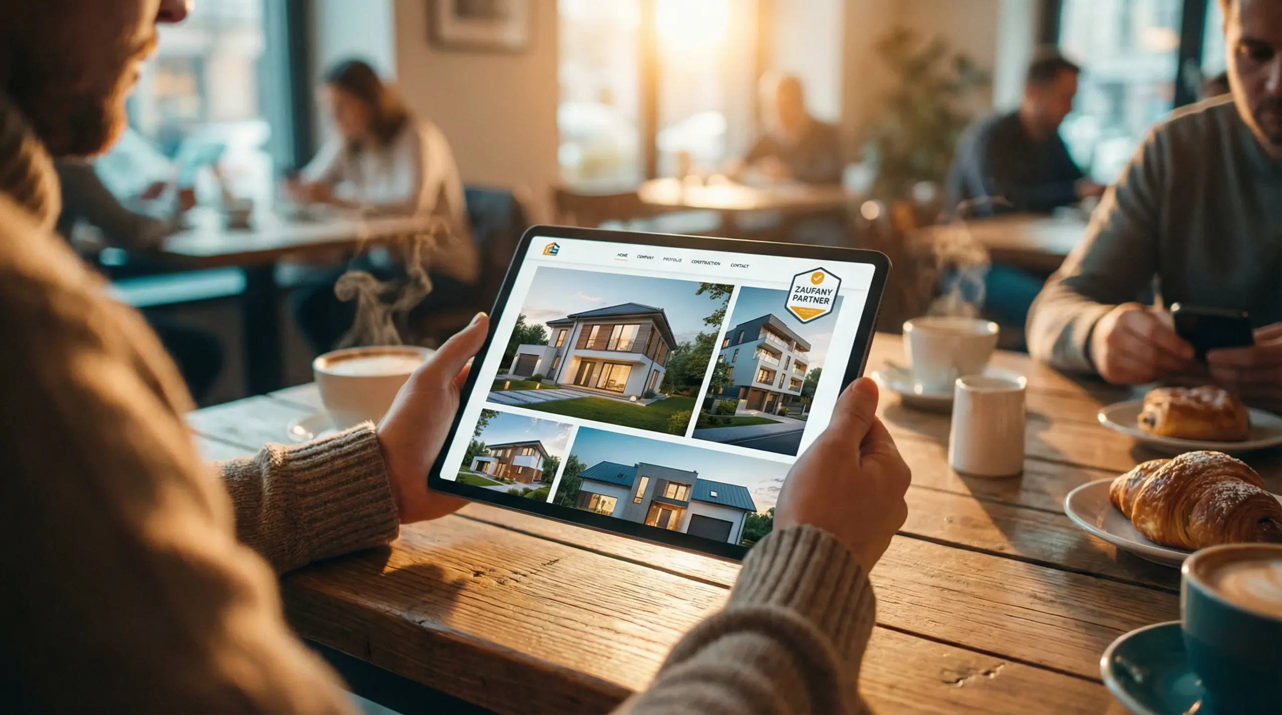 Nowe zlecenia z internetu? Sam telefon to za mało. 3 mężczyzna trzyma laptop ze stroną "zaufany partner"